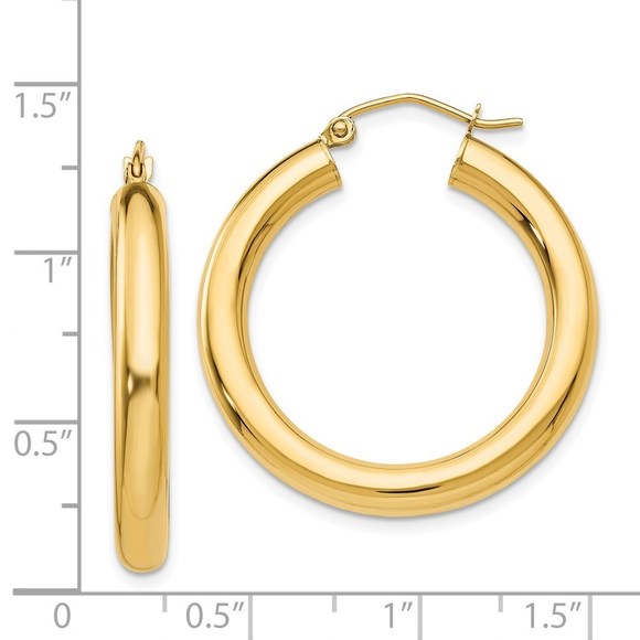 14k Polished 4mm Tube Hoop Earrings - Picture 2 of 4